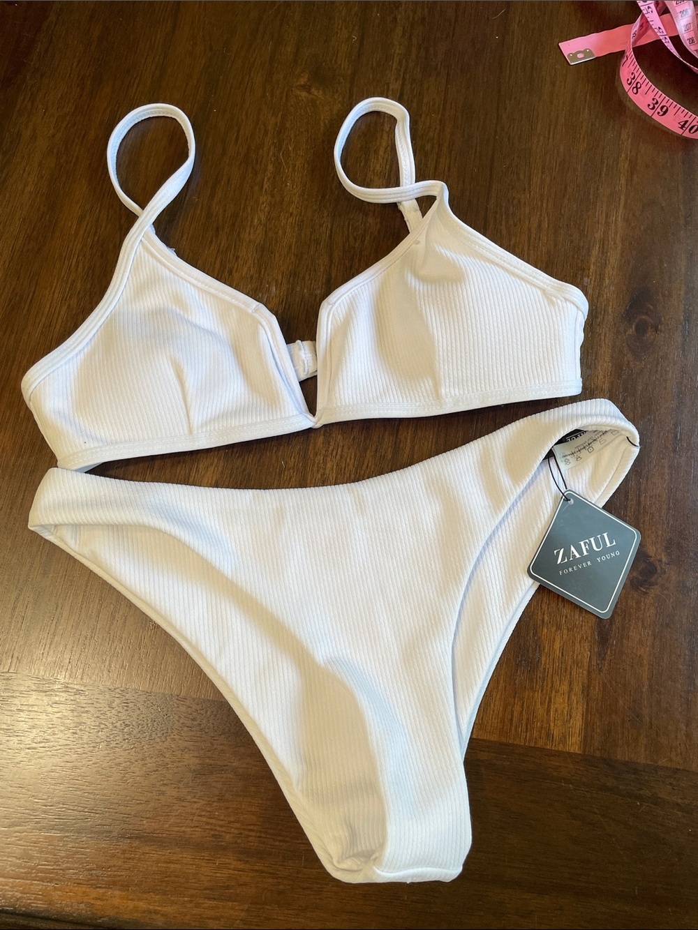 Zaful White Ribbed Bikini Set - Picture 2 of 6